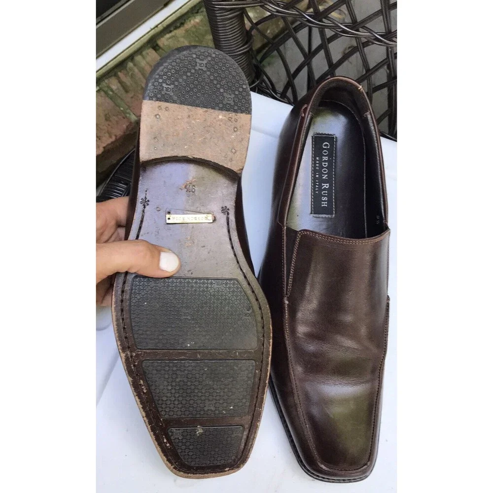 Gordon Rush Men's Elliot Slip-On loafers dress shoes brown leather Italy 9.5